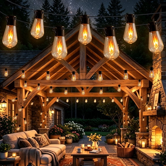 JOPESO Clear Bulb Solar String Lights Outdoor 30FT, 10LED Flickering Flame Patio String Lights, IP65 Waterproof Hanging Lights for Backyard Porch Daily Decor