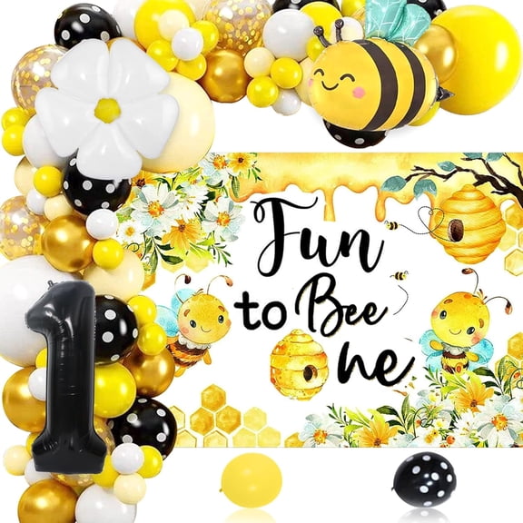 Bee Theme Party Decoration Set Including Backdrop and Balloon Combination