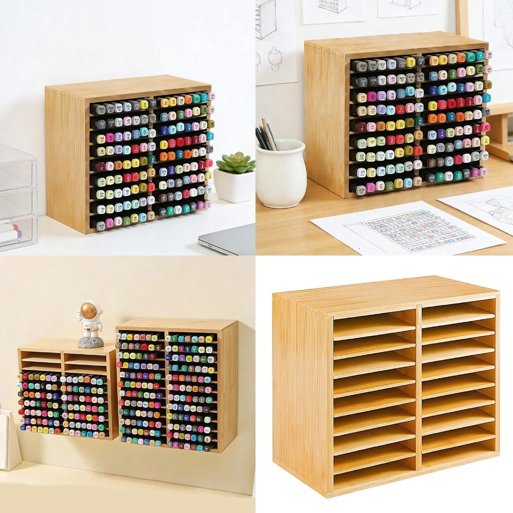 HannLk Wooden Marker Pen Holder Organizers With Multiple Compartments