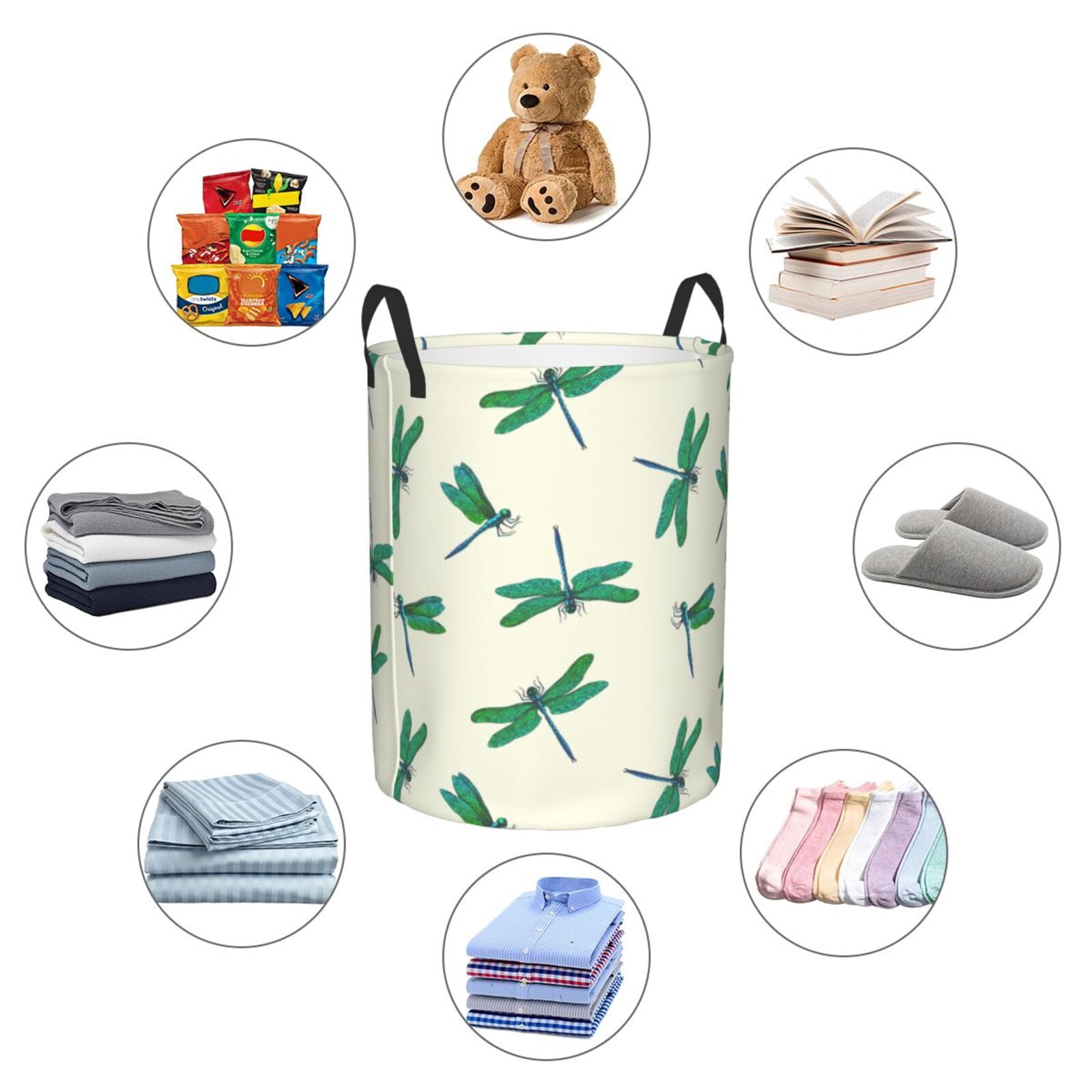 Large Laundry Basket with Handles - Dragonfly Green Kids Baby Dirty Clothes Laundry Hamper for Bedroom Aesthetic