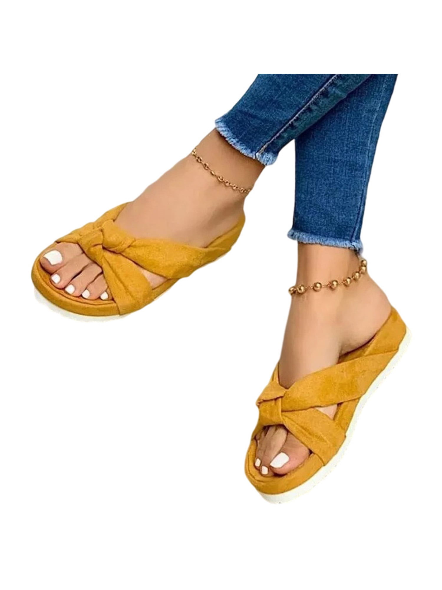 Difumos Womens Slides Flat Sandals Open Toe Slip On Beach Shoes