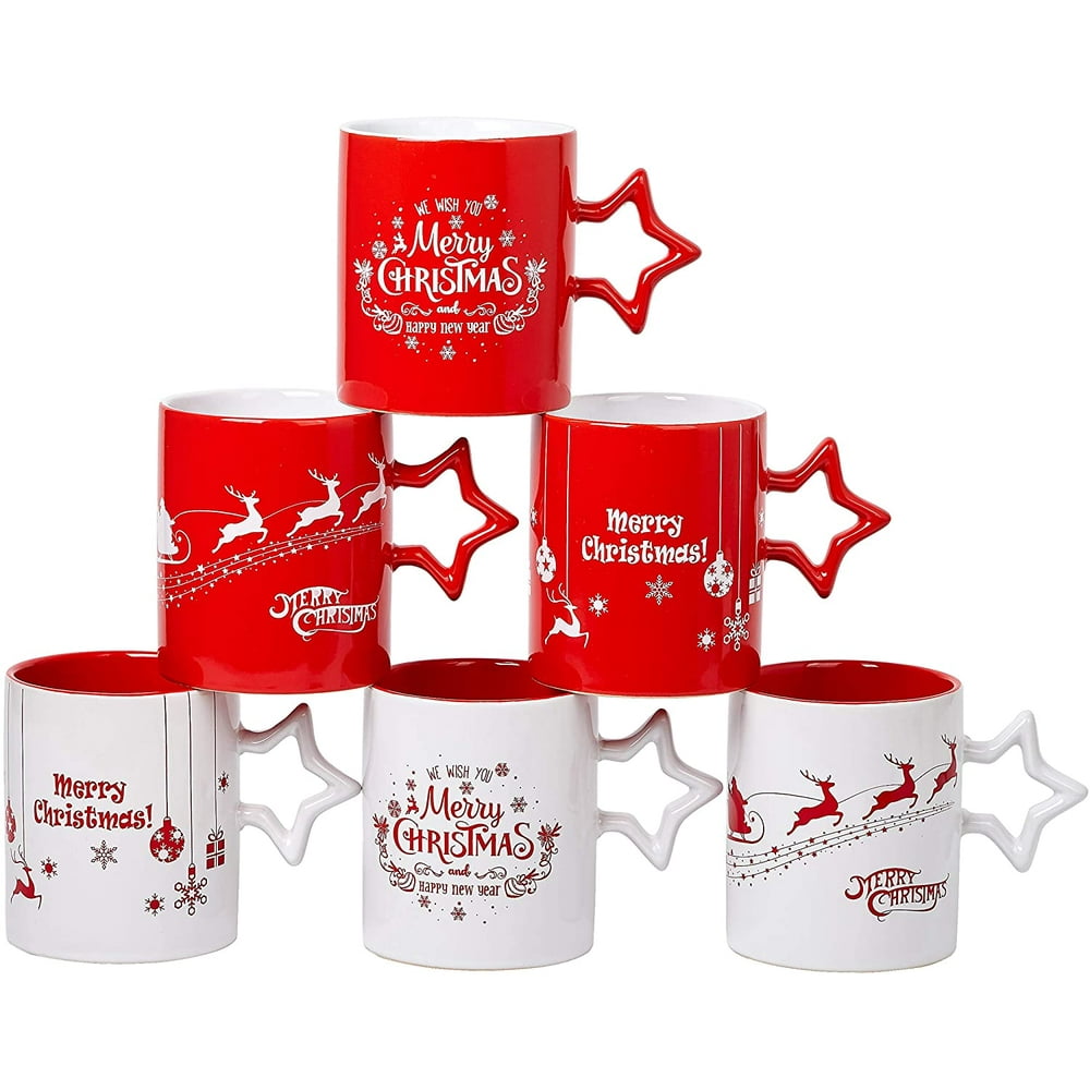 Set of 6 Christmas Coffee Mugs With Large-sized 14 Ounce Holiday ...