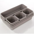thumbnail image 1 of Desk Drawer Organizer Set - 3 Different Size Drawer Tray Dividers - Versatile Plastic Storage Bins - Brown Color, 1 of 4