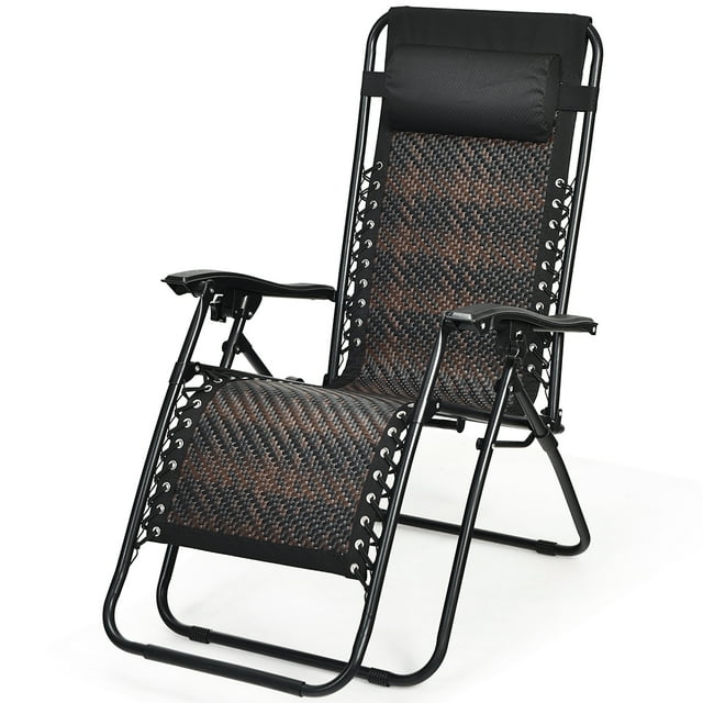 Costway Patio Rattan Zero Gravity Lounge Chair Folding Recliner W/Headrest Mix Brown