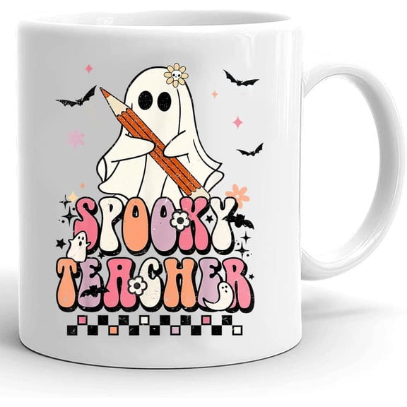 Spooky Teacher Coffee Ceramic Mug, Halloween Teacher Mug, Halloween Mugs For Teacher From Students Halloween Mug, Cute Spooky Fall Season Gift Scary Ghost Cup Halloween Pumpkins Mug