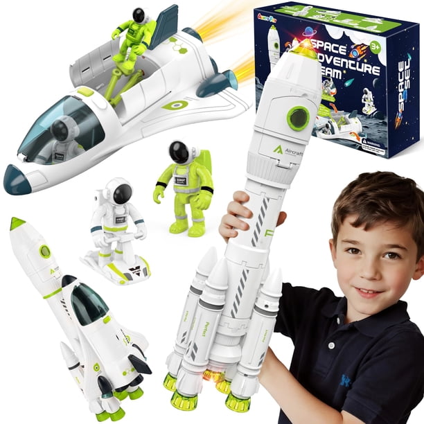 Space Rocket Ship Toys AuntyFey para niños con 2 astronautas de 3 a 7 años