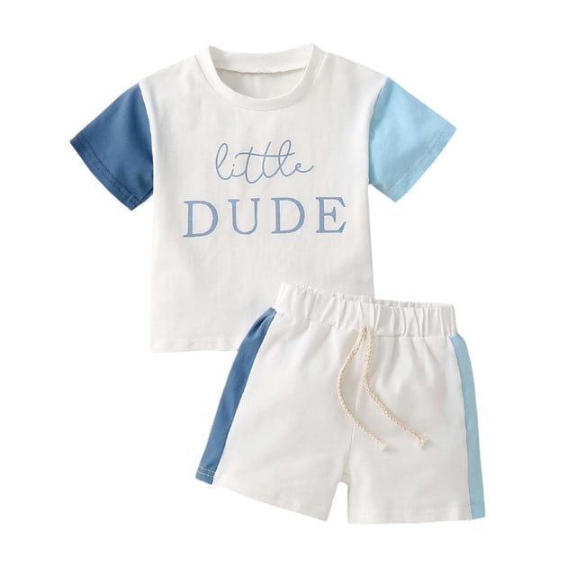 Hiiyo Infant Boy Outfits Letter Print Color Block Short Sleeve T-Shirt Shorts Set, Sizes 6M-4T