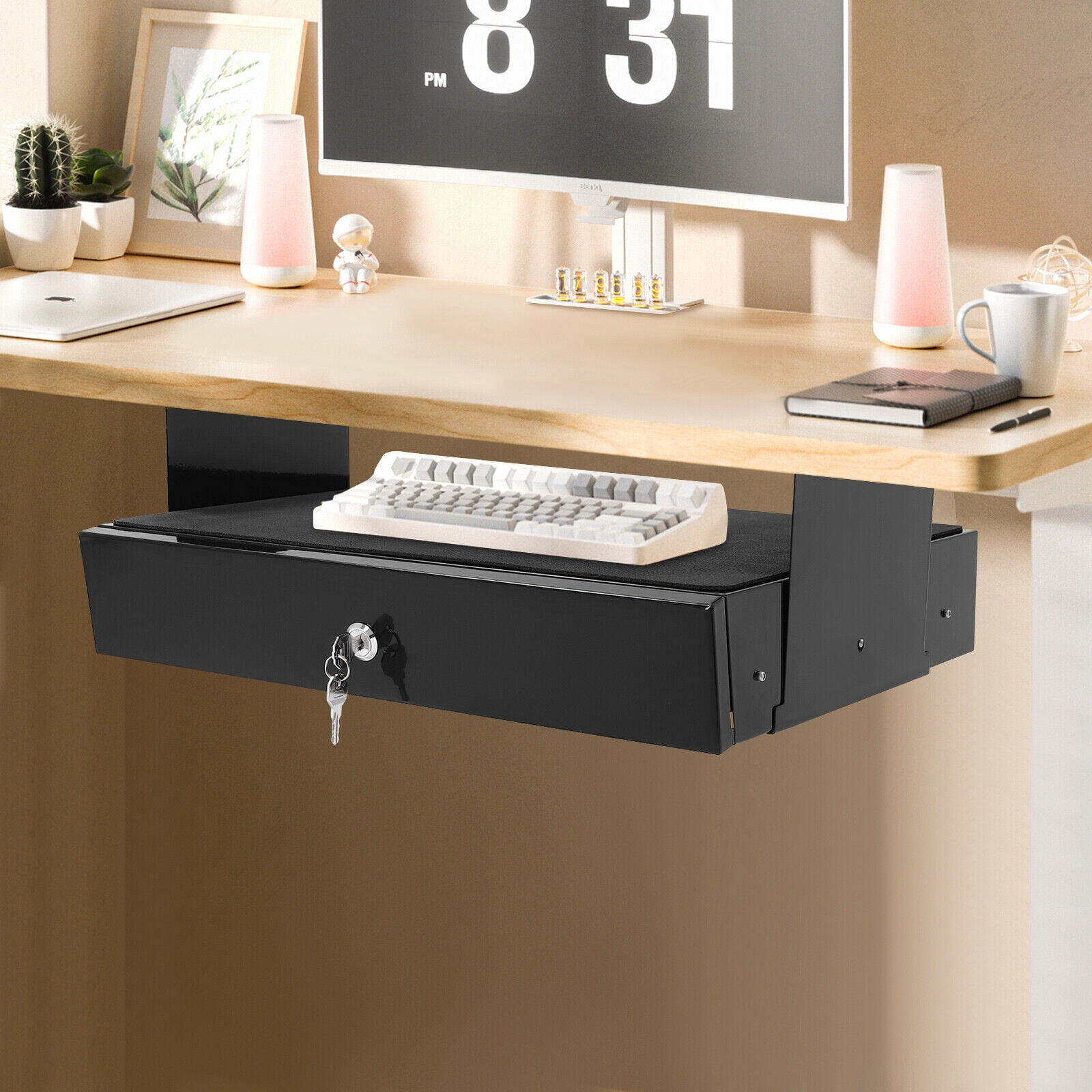 18in Under Desk Mounted Sliding Pull-out Drawer with Shell for Office Desk Pull-out Drawer