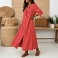thumbnail image 4 of qafoshin Fall Dresses for Women V Neck Button Down Loose Dress Solid Color Casual Long Dress, 4 of 6