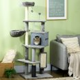 thumbnail image 2 of PawHut Arbre à Chat de 59 Pouces avec Poteaux à Griffer, Hamac, Lit, Maison, Jouets, Gris, 2 of 10
