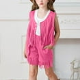 thumbnail image 2 of ZACPNCV Girls 2 Piece Outfits Fall Fringe Suede Vest and Shorts Set Tassel Sleeveless Jackets with High Waist Shorts Hot Pink 7-8 Years, 2 of 9