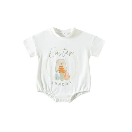 

REORIAFEE Newborn Boy Girl Clothes Easter Rrabbit Beach Romper Crewneck Short Sleeve Summer Playsuit One Piece Workout Jumpsuits Cute Rompers White 12-18 Months