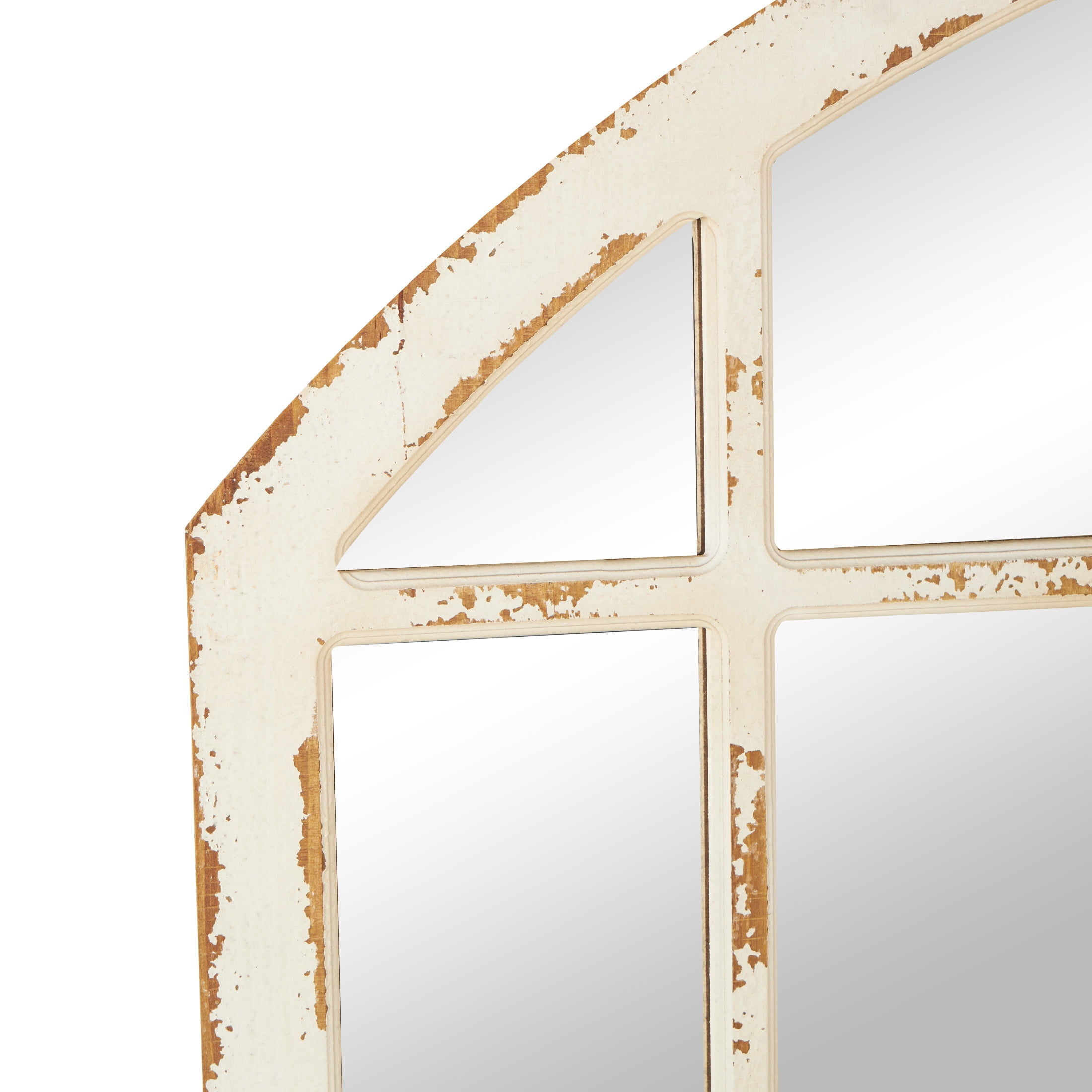 DecMode 60", 59", 59"H White Window Pane Inspired Wall Mirror with Arched Top and Distressing, Set of 3