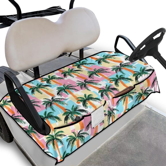 Whosucclay Palm Tree Anti‑Wear Golf Cart Seat Protector Easy to Install for Club Car Icon Yamaha EZGO, With 4 Storage Pockets Golf Cart Seat Cover