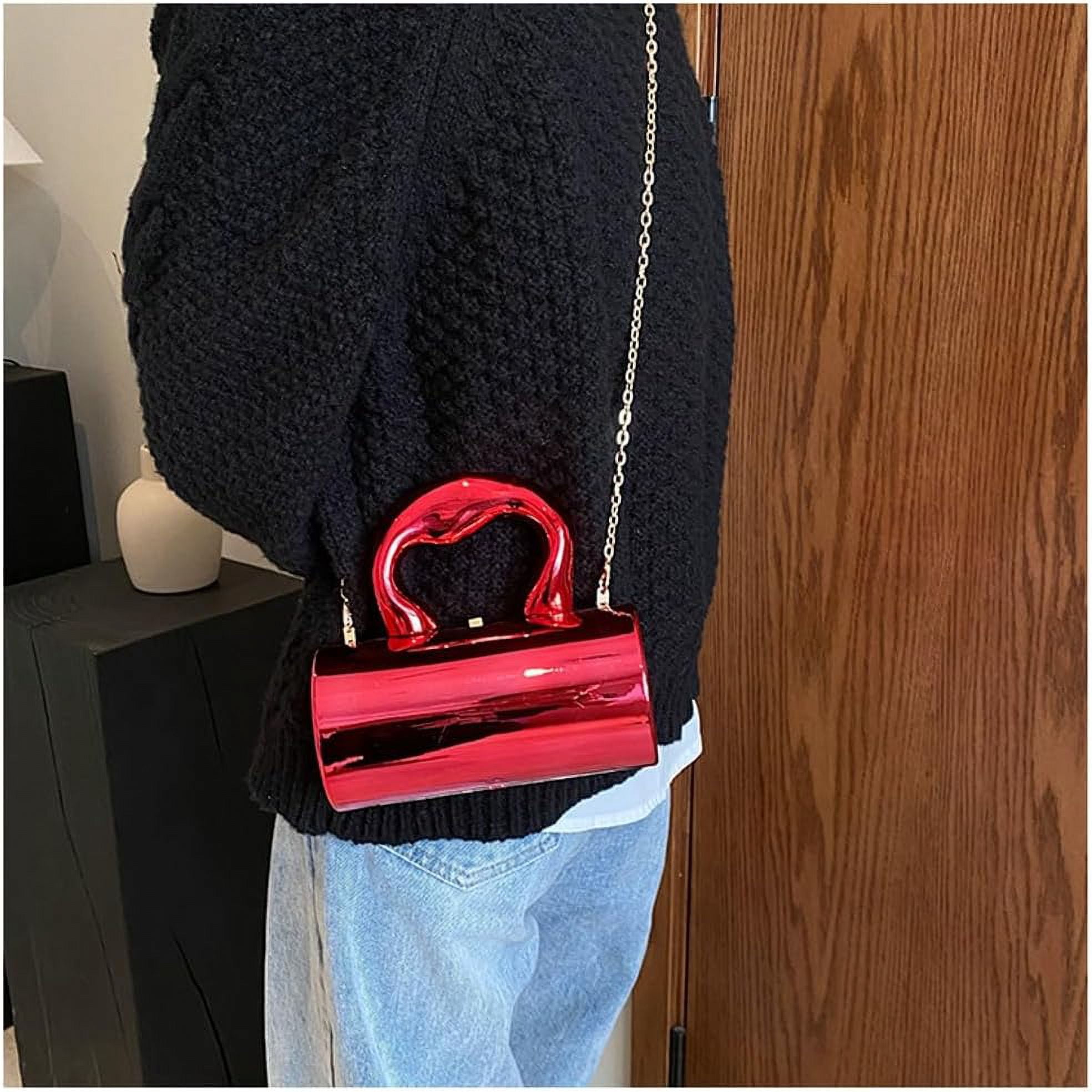 HLSOHJP Acrylic Evening Clutch Women Chic Metal Purses Shiny Barrel-Shaped Handbag Crossbody Bag for Wedding Parties