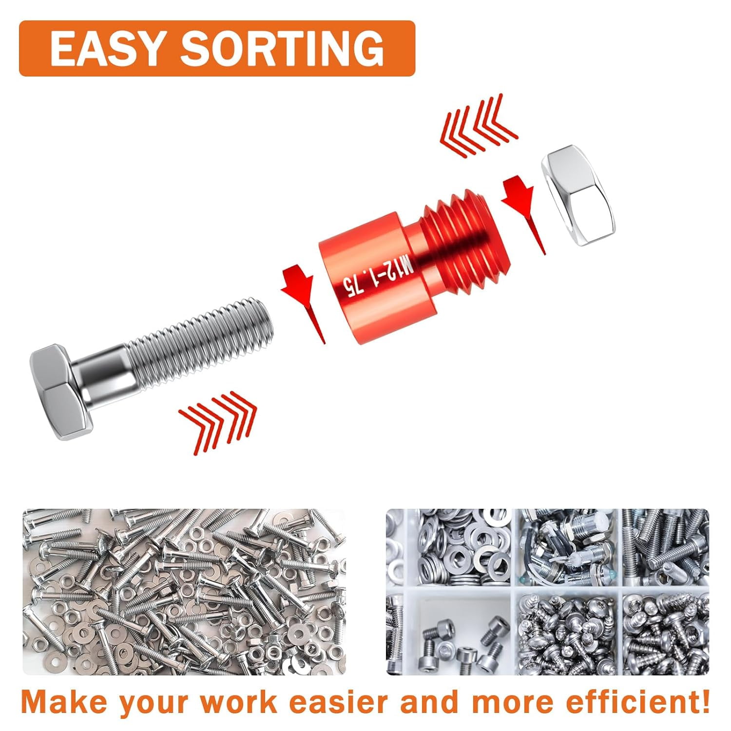 44PCS Nut and Bolt Thread Checker Set, Inch & Metric Thread Gauge Tool with Storage Case