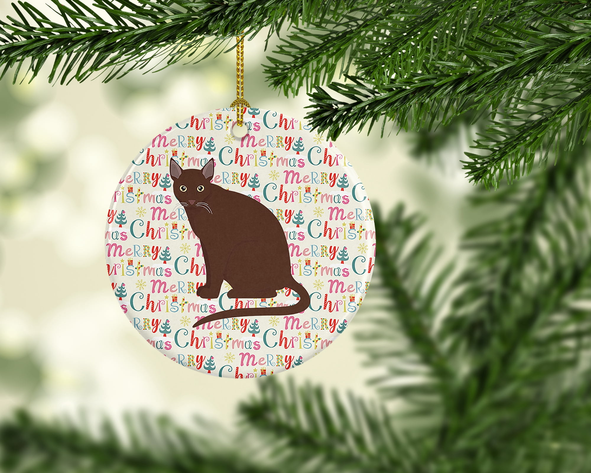 Raas Cat Christmas Ceramic Ornament 2.8 in x 2.8 in