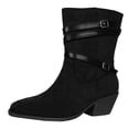 thumbnail image 5 of Womens Wide Calf Ankle Boots Suede Pointed Toe Casual Stacked Heel Strappy Pull on Chelsea Booties, 5 of 5