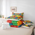 thumbnail image 5 of Building Blocks Bed in a Bag Queen 7 Pieces - Queen Size Comforter Set,Colorful Bricks Bedding Sets Gradient Rainbow Geometry Brick Bed Set with Comforter,Sheets,Pillowcases & Shams, 5 of 5