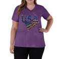 thumbnail image 3 of 250 Anniversary Usa Scrub Tops for Women Letter Print Independence Day Short Sleeve Nursing Uniforms V Neck Lightweight Classic Fit Workwear Shirts with Pockets, #01 Purple, L, 3 of 4