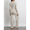 thumbnail image 6 of KelaJuan Women's 2 Piece Casual Outfits Long Sleeve V Neck Knit Tops Solid Color Ribbed Wide Leg Pants Sets, 6 of 6