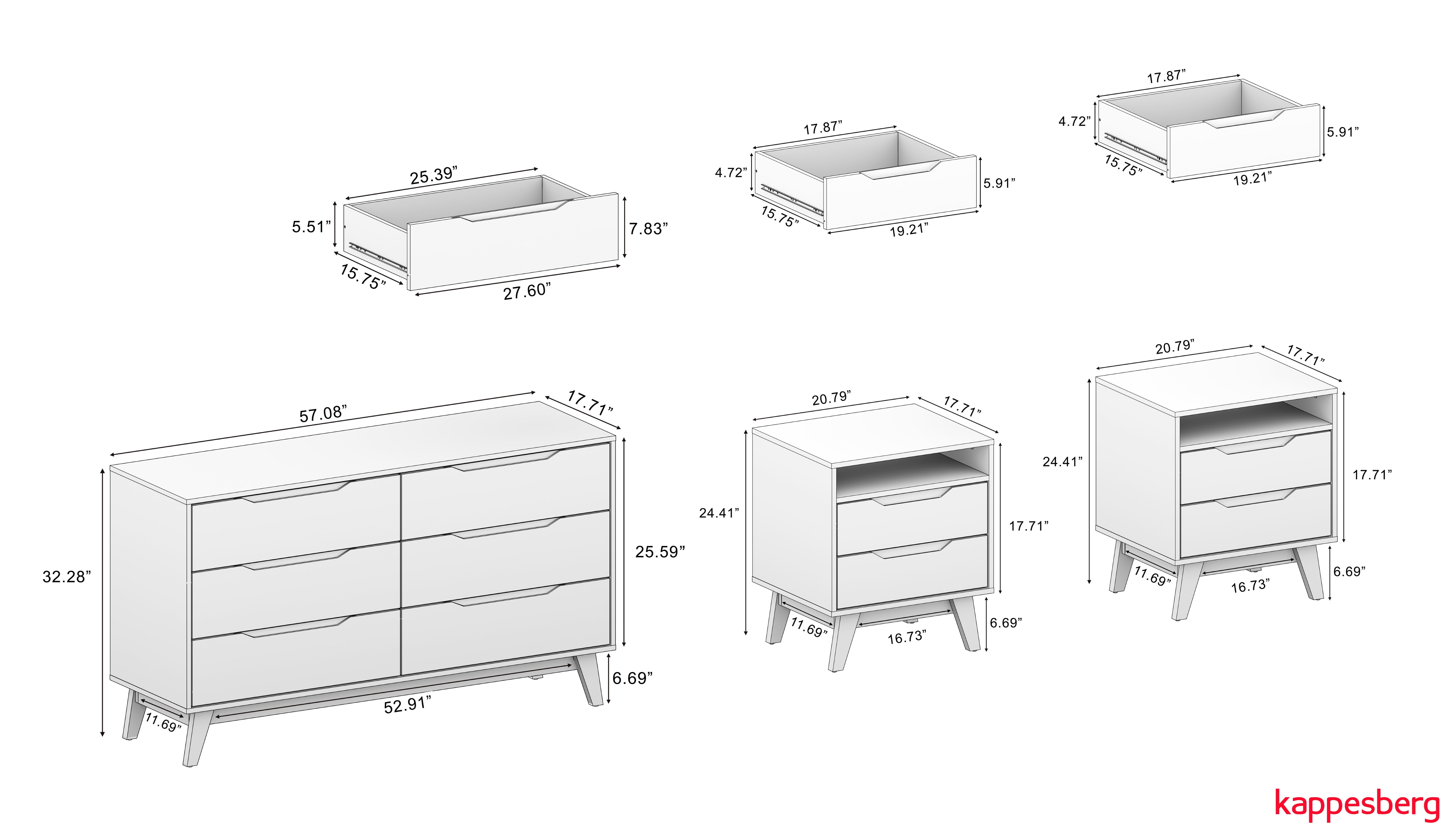 Kappesberg Bedroom Furniture Set with 6-Drawer Dresser and 2 Nightstands Golden Oak – Modern Storage Combo