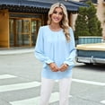 thumbnail image 2 of Olabelle Women'S Puff Long Sleeve Blouse Dressy Casual Crew Neck Chiffon Blouse Loose Fit Pleated Shirt Work Office Tops  Blue XL, 2 of 7