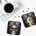 thumbnail image 4 of Picia Bow Flower Skull Printed Leather Coasters for Drinks, 4" Drink Coasters Set of 4 for Tabletop Protection, Handmade Luxurious Home Décor and Housewarming Gift -Square, 4 of 6