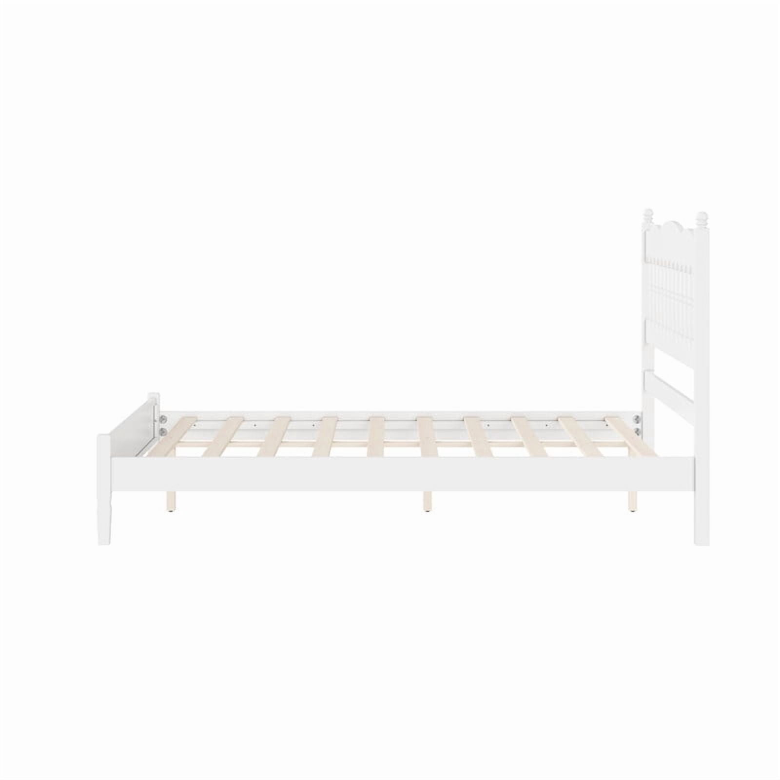 Queen Size Retro Countryside Style Wooden Bed Frame with Spindle Headboard, Low Profile Platform Bed with No Box Spring Required