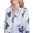 thumbnail image 4 of Alfred Dunner Womens Petite Striped Flower Button Front Tie Sleeve Blouse, 4 of 4