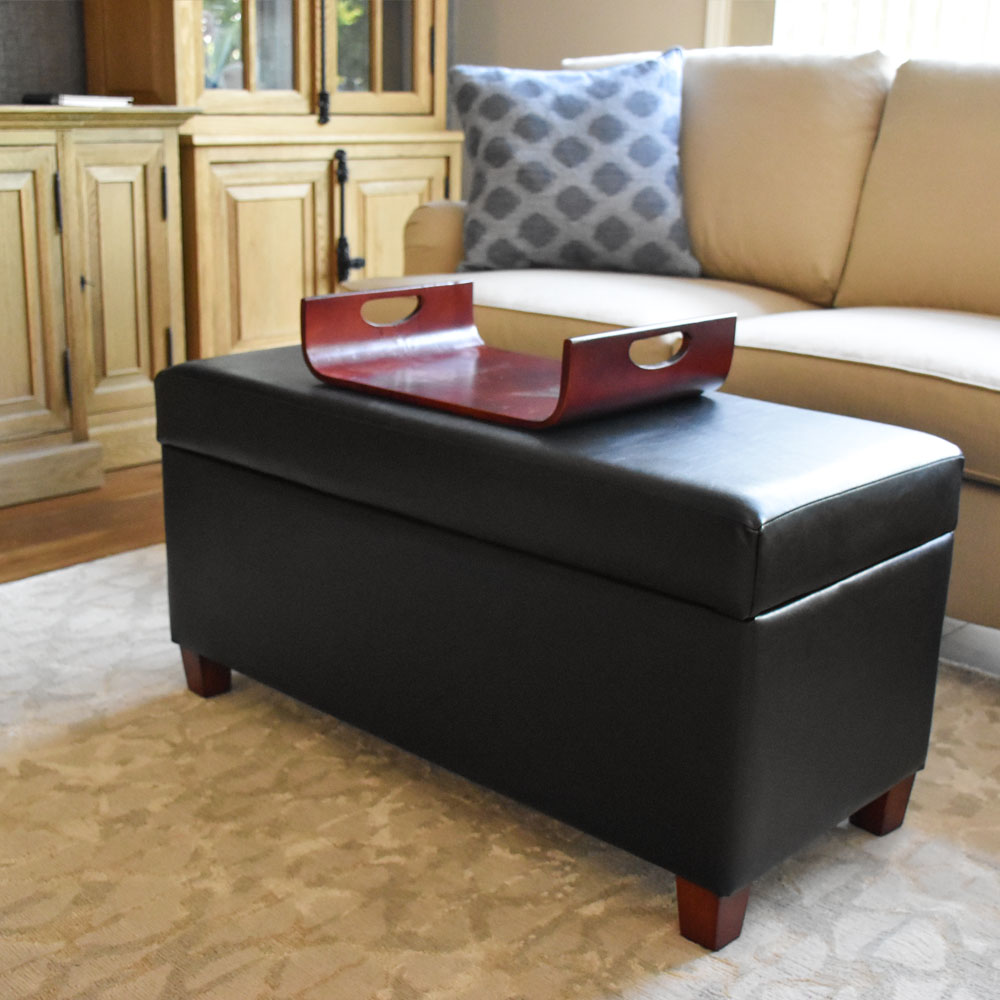 HomePop Faux Leather Storage Bench with Wood Tray, Multiple Colors - image 3 of 8