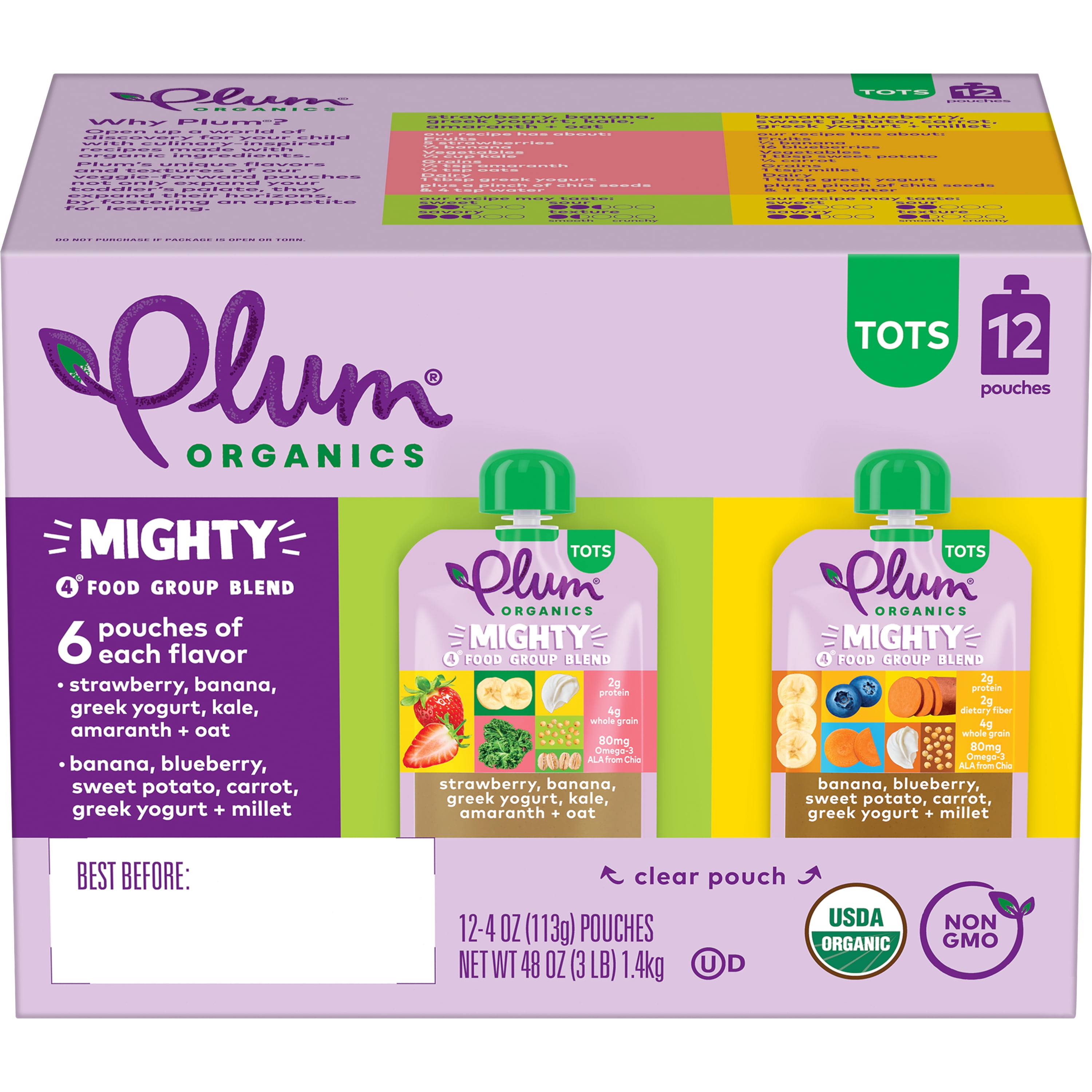 Plum Organics Mighty 4 Toddler Food Pouches: Variety Pack - 4 oz, 12 Pack