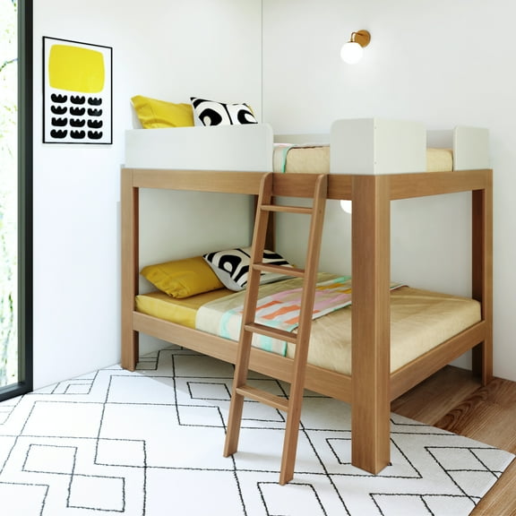 Max & Lily Mid-Century Modern Full Over Full Bunk Bed, White/Pecan