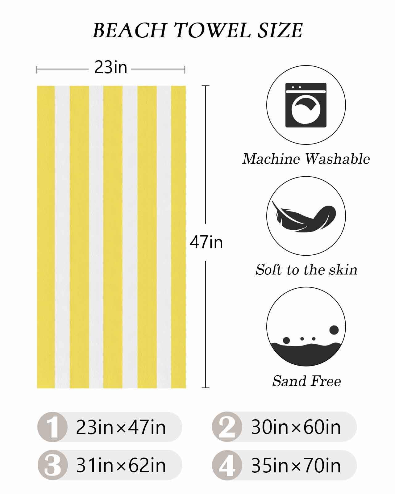 Yellow Striped Beach Towels Oversized Super Absorbent, Modern Simple Monochrome Geometric White Lightweight Bath Towel Quick Dry Sets For Bathroom/Pool/Rv Camping/Beach Play/Gym Room/Picnic 31"x62"