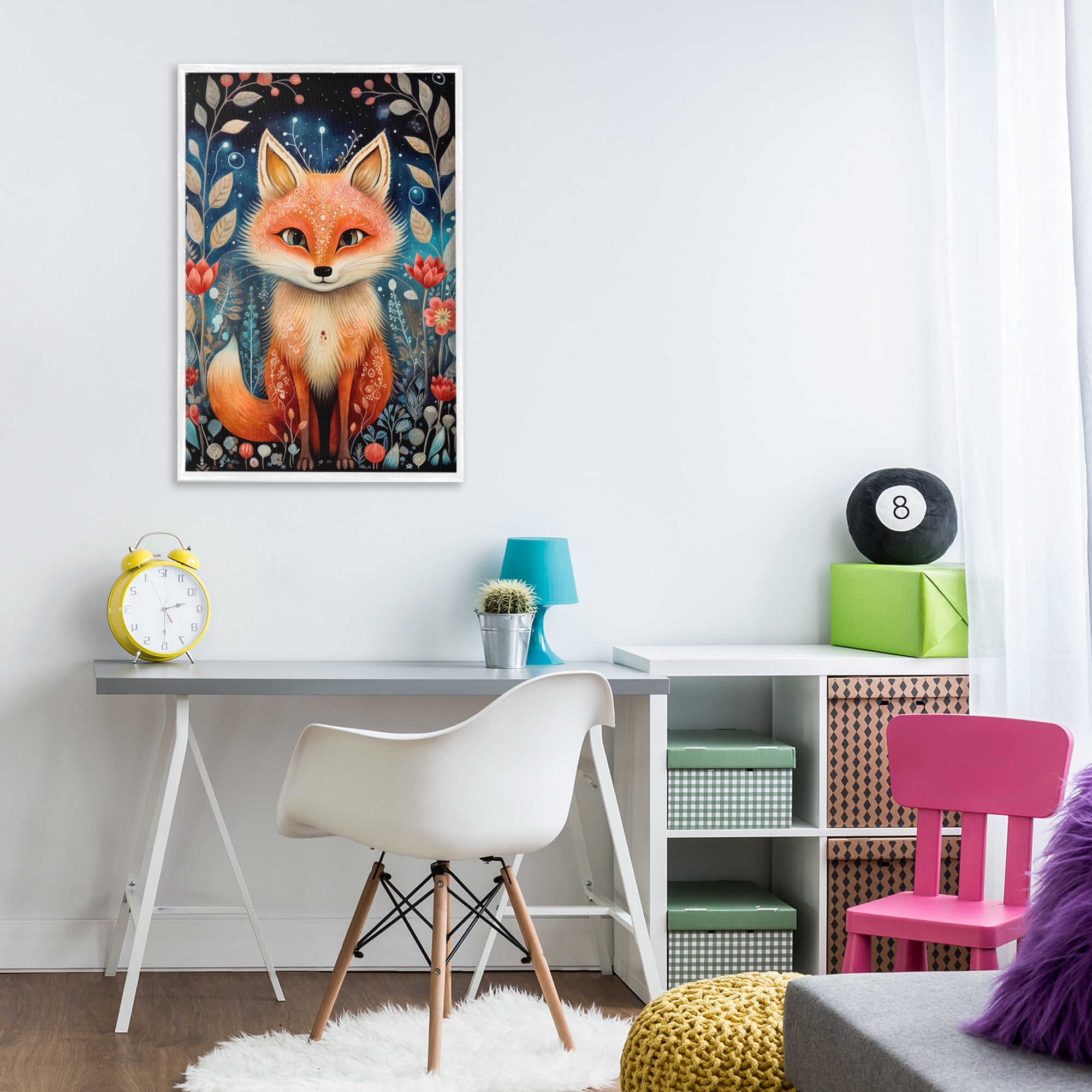 Stupell Industries Woodland Pattern Fox Animals & Insects Painting White Framed Art Print Wall Art, 20 x 30
