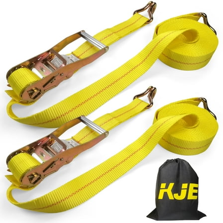 KJE Heavy Duty Ratchet Straps, 2 Pack of 2" x 27' Heavy-Duty Tie Down Straps, 10,000 lbs Capacity with J-Hooks for Truck, Trailer, Cargo, Moving Appliances