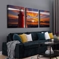 thumbnail image 2 of 3 Piece Canvas Wall Art Prints - Red Lighthouse in The Sunset - Modern Golden Sunset Wall Art for Living Room Home Decor Stretched and Framed Ready to Hang - 12"x16"x3 Panels, 2 of 5