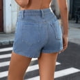 thumbnail image 4 of Women Casual High Waisted Solid Button Up Asymmetrical Denim Jean Skort Skirt Mini Shorts Light Blue S, 4 of 9