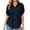 a-242Navy49, variant on FINALGANG Womens Lapel Collar Roll Tab Short Sleeve Solid Color Dual Bust Pocket Curved Hem Loose Button Down Shirt Relaxed Fit For Ladies Office Daily Outdoor Outing Blue M
