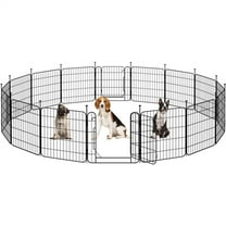 24″ Dog Playpen 16 Panels Foldable Metal Fence with Door Indoor/Outdoor, Black