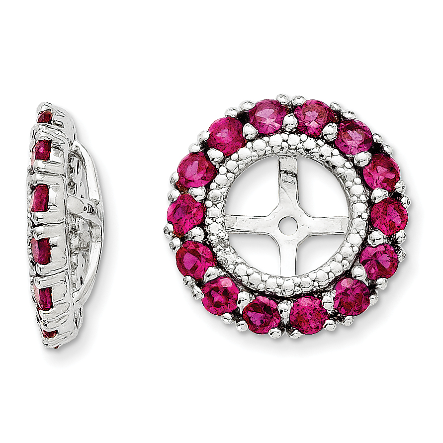 Earring Jackets Sterling Silver Rhodium Diam. & Created Ruby Earring