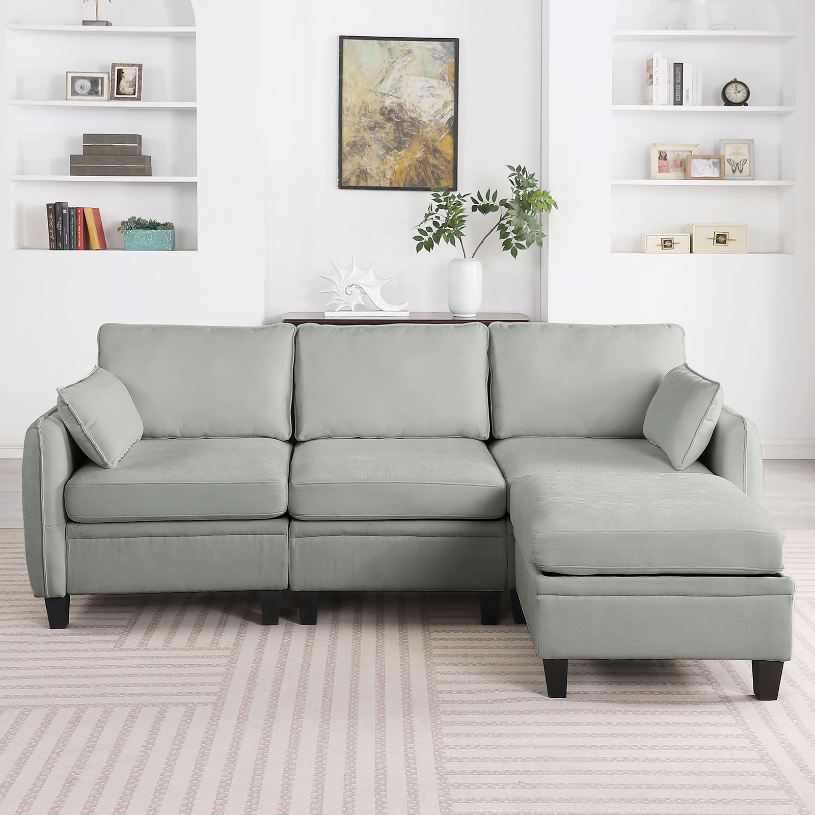 MAYEERTY 85 Inch Chenille Modular Sectional Sofa, DIY Combination Convertible Sofa with Storage Ottoman, for Living Room, Apartment