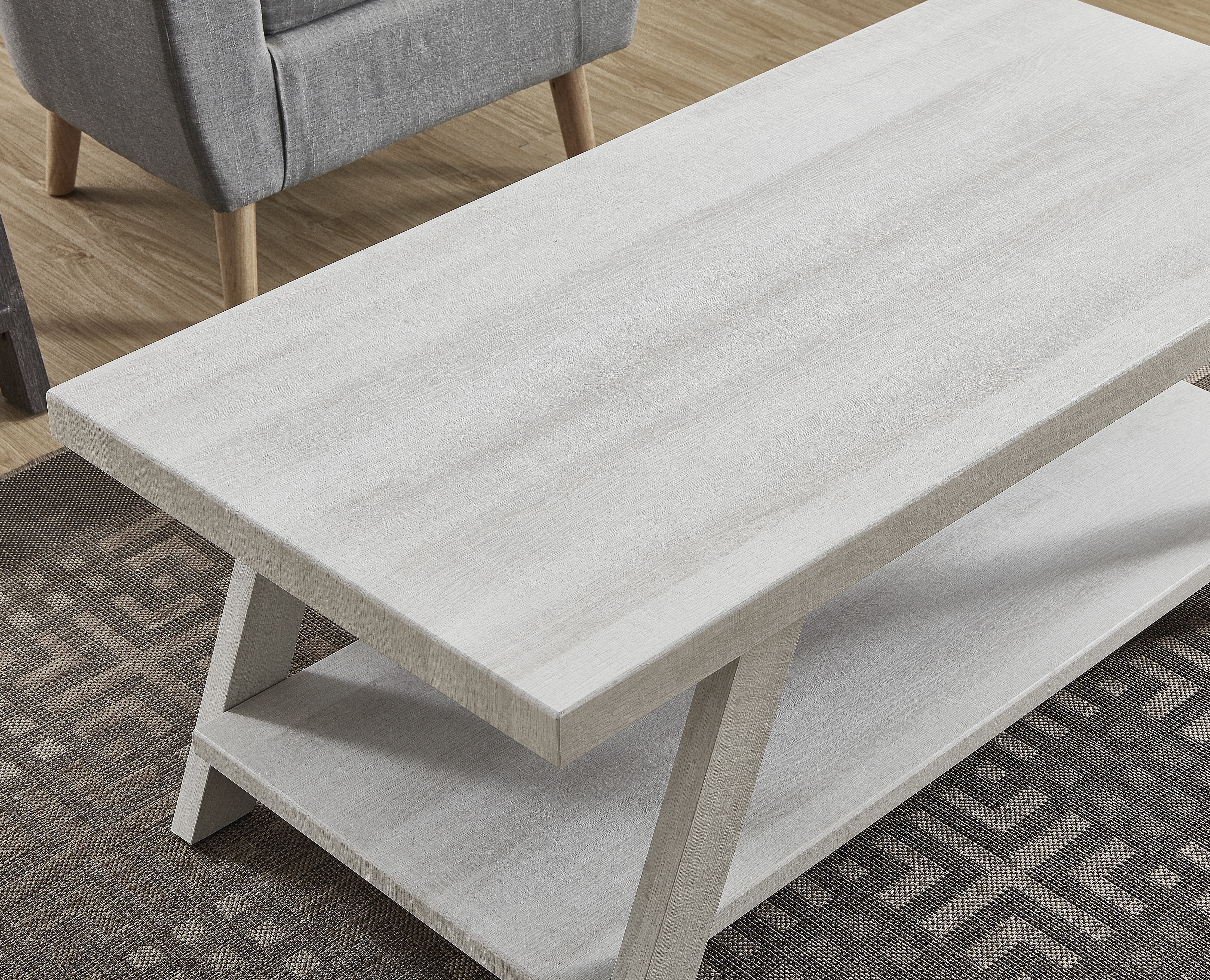 Athens 3-Piece Contemporary Wood Shelf Coffee Table Set, White