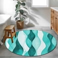 thumbnail image 4 of 3ft Round Rug, Turquoise Stripes Non-Skid Rubber Backing Large Area Rugs - Living Room Bedroom Home Office, Vintage Farmhouse Ripple Texture Art Indoor Floor Mat Carpets Washable Rug, 4 of 9