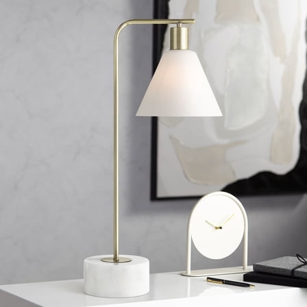 360 Lighting Bella 24 1/2" High Modern Table Lamp 1-Light Gold Brass Finish Metal Single White Shade Living Room Bedroom Bedside