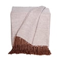thumbnail image 2 of 50" X 60" Beige and Brown Woven Cotton Herringbone Throw Blanket with Fringe, 2 of 8