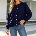 thumbnail image 2 of VSSSJ Women's Button Down Knit Cardigan Round Neck Loose Solid Long Sleeve Sweater Jacket Outerwear Casual Fall Winter Outfits Navy M, 2 of 7