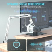 FIFINE K688 Dynamic Microphone with Boom Arm Stand, XLR USB Studio Microphone Kit for Computer with Mute, Monitor for Podcast, Music Recording K688CTW