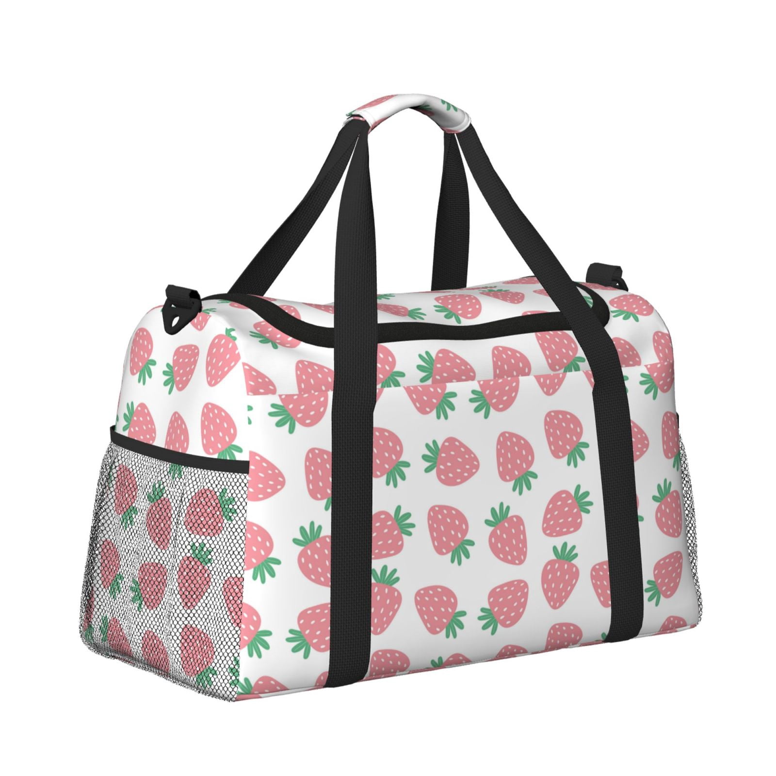 Fuzoiu Strawberry Print Travel Duffle Bag,Carry On Tote Bags,Duffel Bag,Sport Gym Bag, Hospital Bag for Labor and Delivery, Overnight Bag,Luggage Bag