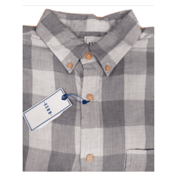 ROWM Men's Short Sleeve Plaid Shirt Cotton Gray size L